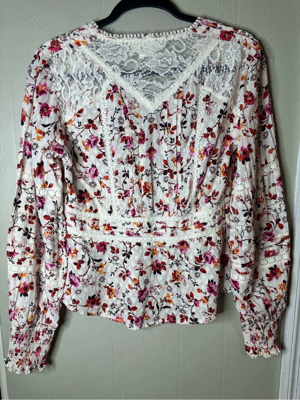 Anthropologie Puff-Sleeved Lace Buttondown Blouse Cottagecore Boho Size 8 - Picture 5 of 11